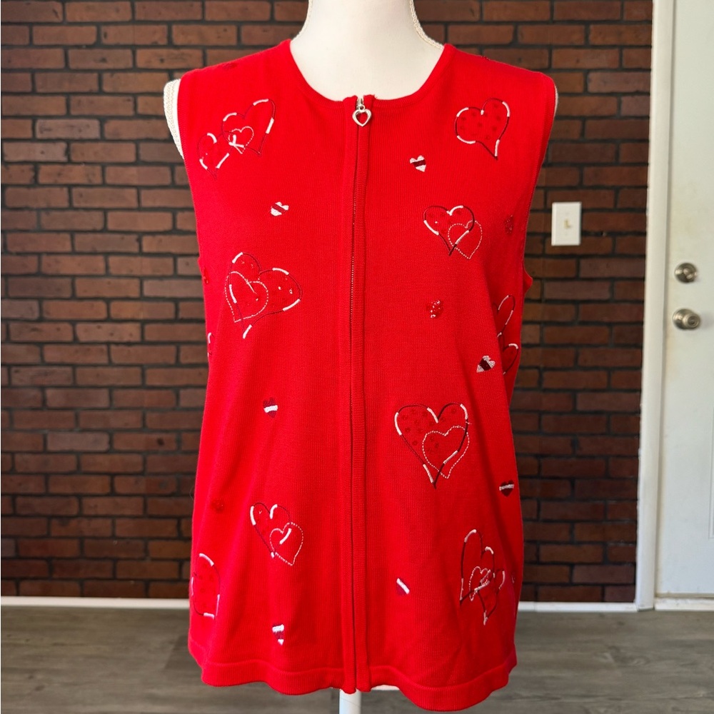 Southern Lady Red Heart Valentines Full Zip Sweater Vest Small‎